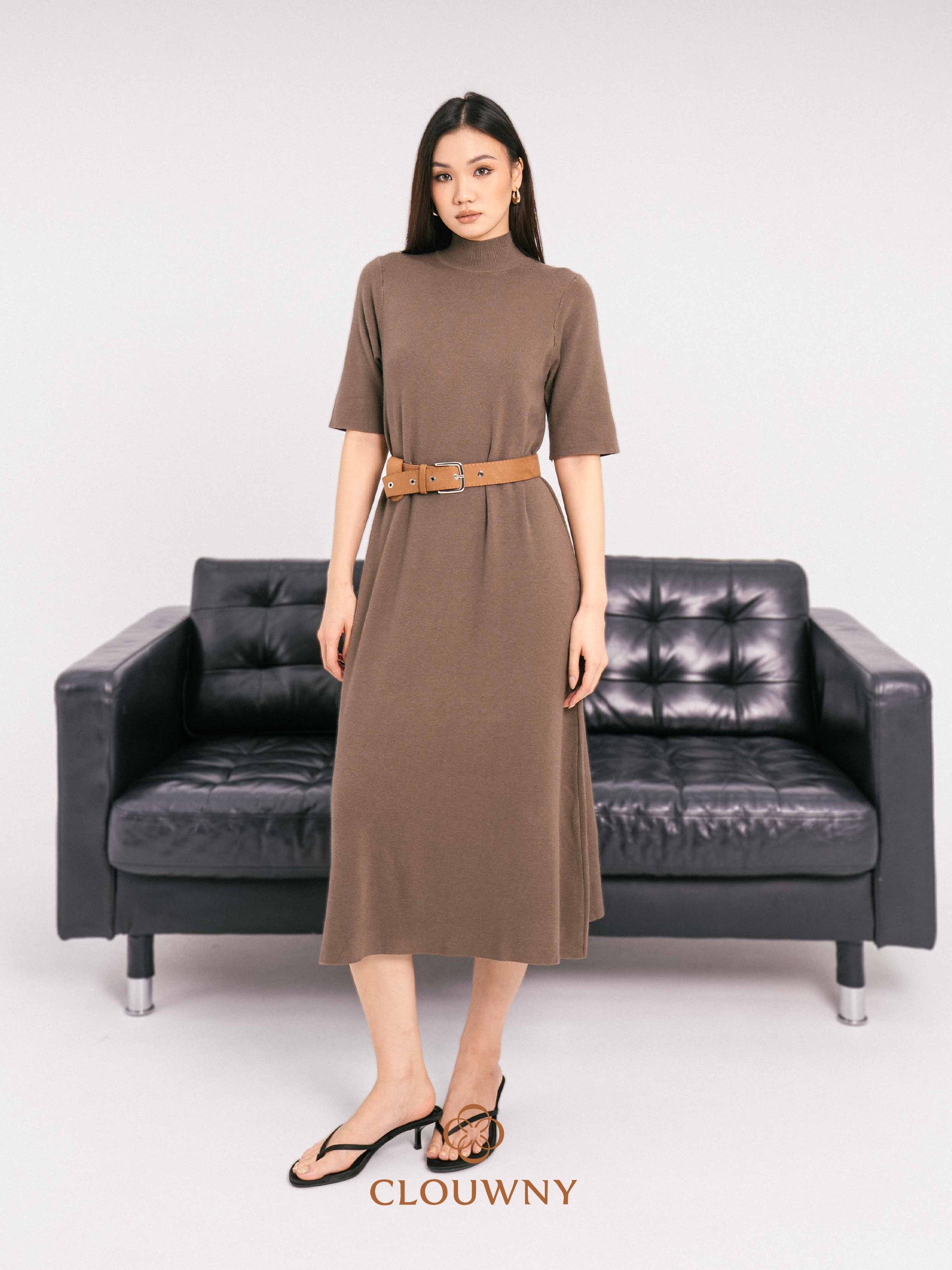 Mirage Turtle Knit Dress - Beige